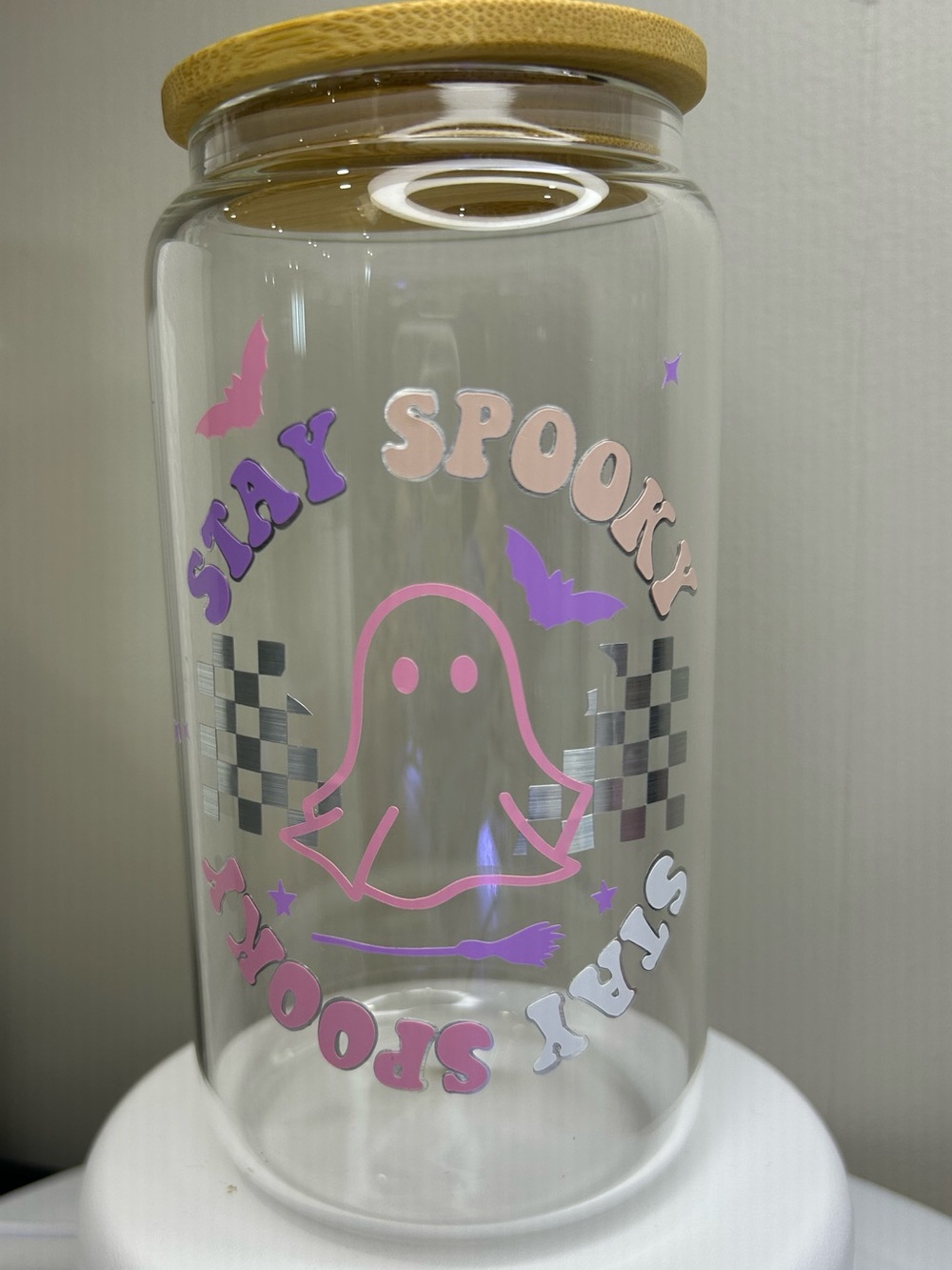 ‘Stay Spooky’ 16oz Glass Tumbler with Bamboo Lid & Glass Straw
